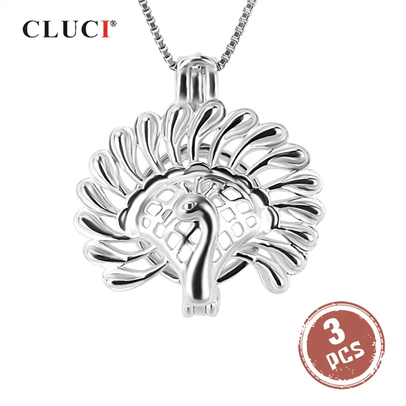 CLUCI 3 шт. серебро 925 пробы Роскошный кулон в форме павлина клетки женский