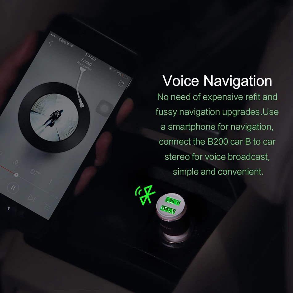 Автомобильное зарядное устройство ROCK, 2 порта, двойной, 5 В, 2,4 А, Bluetooth, умное подключение, музыкальный fm-передатчик для IOS, Android, монитор напряжения, Премиум класс