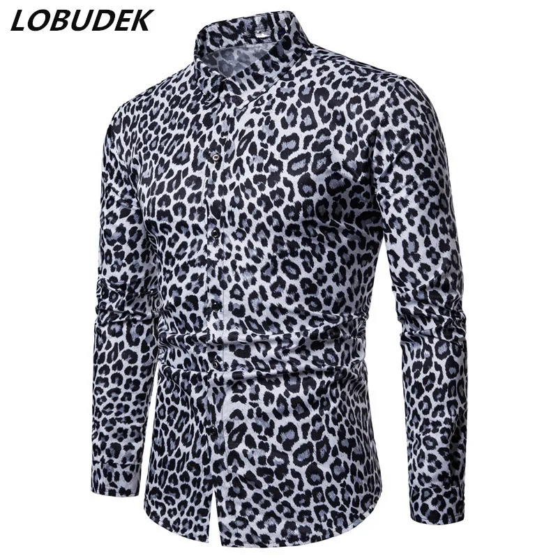 

Рубашка мужская с леопардовым принтом, Модная приталенная сорочка в повседневном стиле, коричневый/серый цвет, размера плюс M-3XL, осень/зима