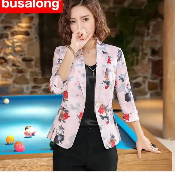 Женский офисный костюм из 2 предметов блейзер с длинным рукавом и юбка цветочным
