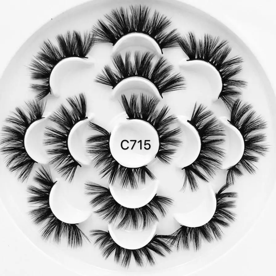 7pair C715 Новое предложение, партиями по 3/5/7 пар 3D из меха норки накладные ресницы крест-накрест тонкими перекрестными пушистый 22 мм-25 мм Наращивание ресниц ручной работы инструменты для макияжа глаз - Цвет: 7pair C715