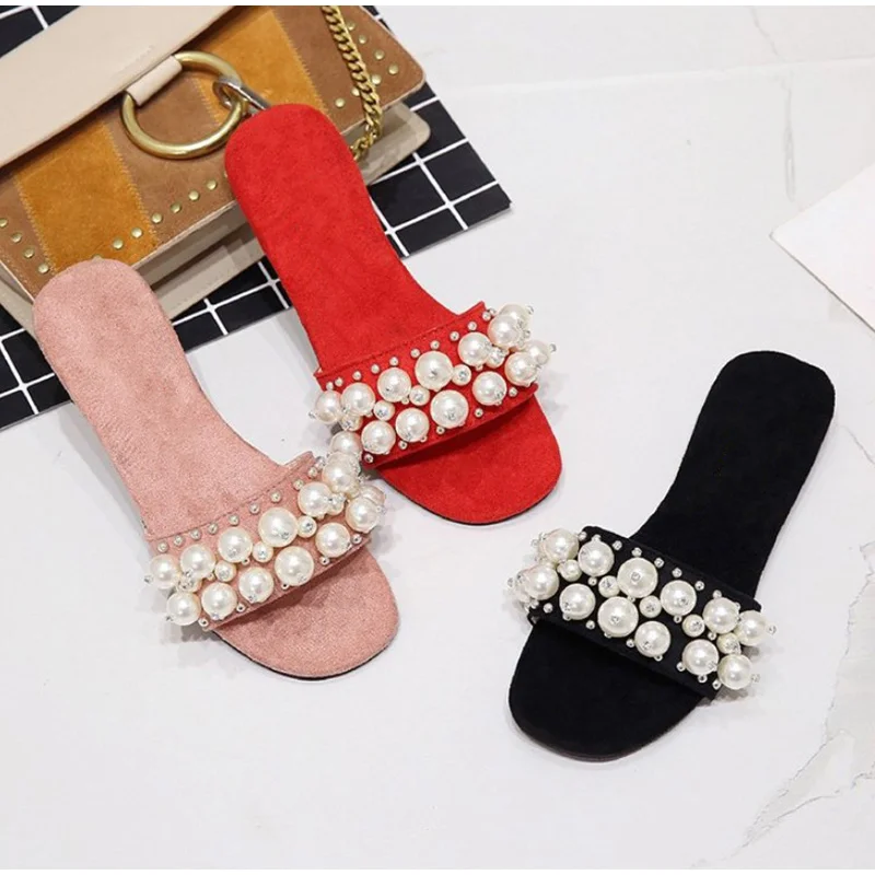 TANGNEST/Вьетнамки с жемчугом женская пляжная обувь женские шлепанцы на плоской