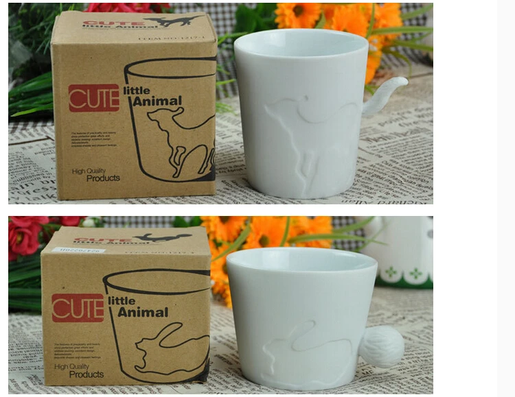 Керамическая кружка с изображением белого кота/кролика/белки/оленя животного