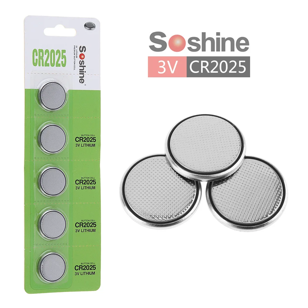 5 шт./лот Soshine 3 в 150 мАч CR2025 кнопочный аккумулятор CR 2025 литий ионные батареи для