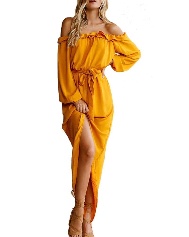 Женское платье с открытыми плечами Hitmebox повседневное вечернее оборками и