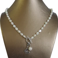 100 nature freshwater pearl necklace and braceletlong baroque pearl 7 9 mmbutterflyheart pendant