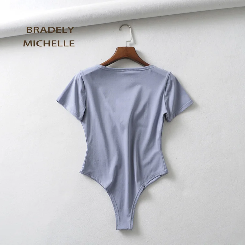 BRADELY MICHELLE, сексуальные летние женские облегающие Топы с коротким рукавом и глубоким круглым вырезом, боди, женские комбинезоны, комбинезоны с вырезами