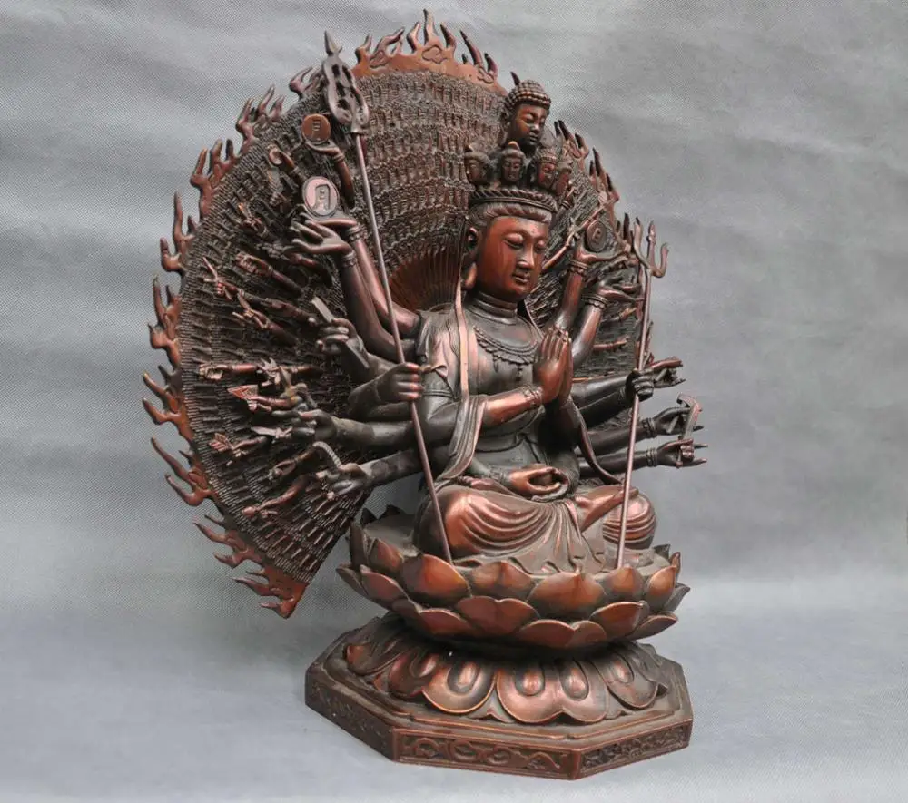 18 ''китайская тысяча рук Kwan-yin Avalokitesvara Бронзовая статуэтка Будды QQ EW | Дом и сад