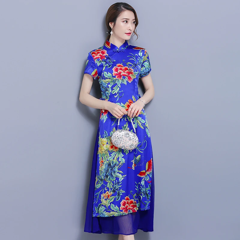 Ретро Китайский Стиль Печать Cheongsam 2018 Мода Новый сезон: весна–лето платье
