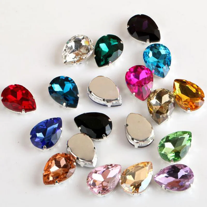 

100 Pcs Teardrop Shape Crystal Glass Strass Sewing On Claw Rhinestones Crystals For Garment Accessories 10x14mm