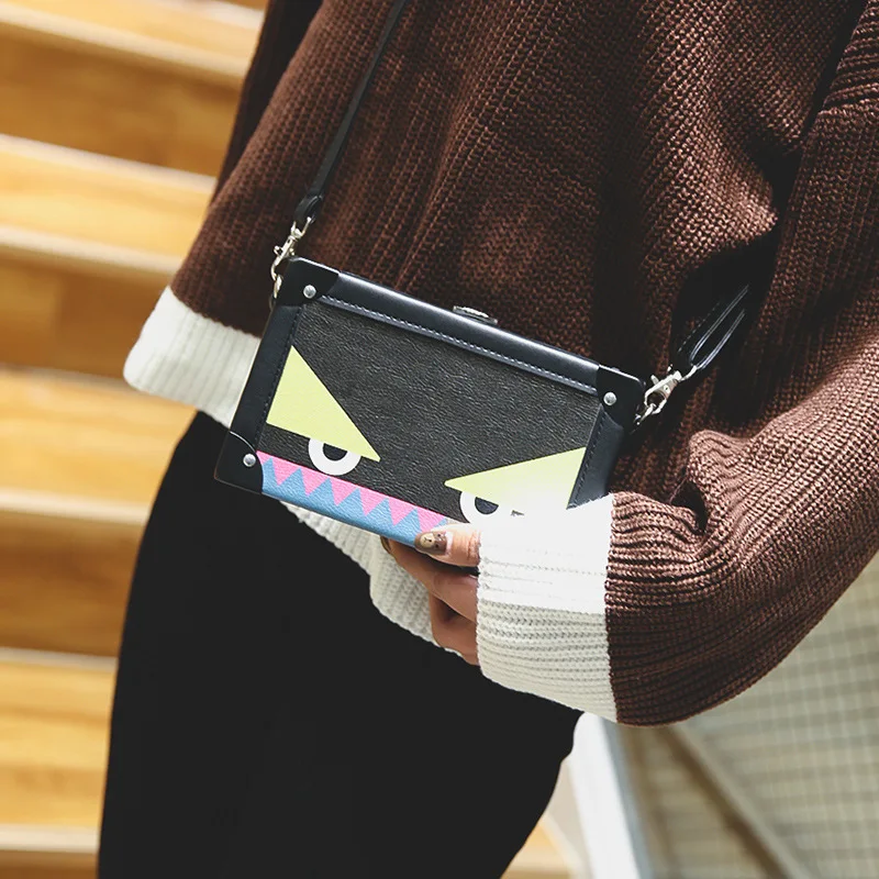 2017 Новая Мода Известный Старинные Мини Сумка Мультфильм Печати Заклепки Женская