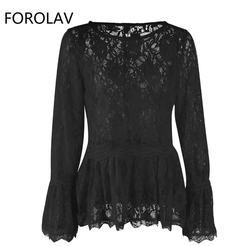 2018 Autumn Women Tops Blouses Long Sleeve O Neck Sexy Casual Top Hollow Out Flare Lace Blouse 3 |