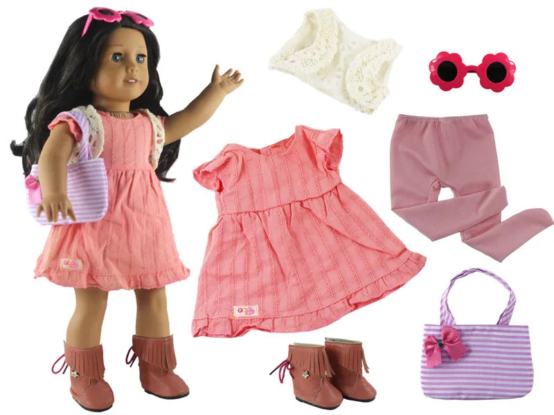 Горячая распродажа! 4 комплекта модной кукольной одежды, набор игрушечной одежды, наряд для американской куклы 18 дюймов, повседневная одежд... от AliExpress RU&CIS NEW