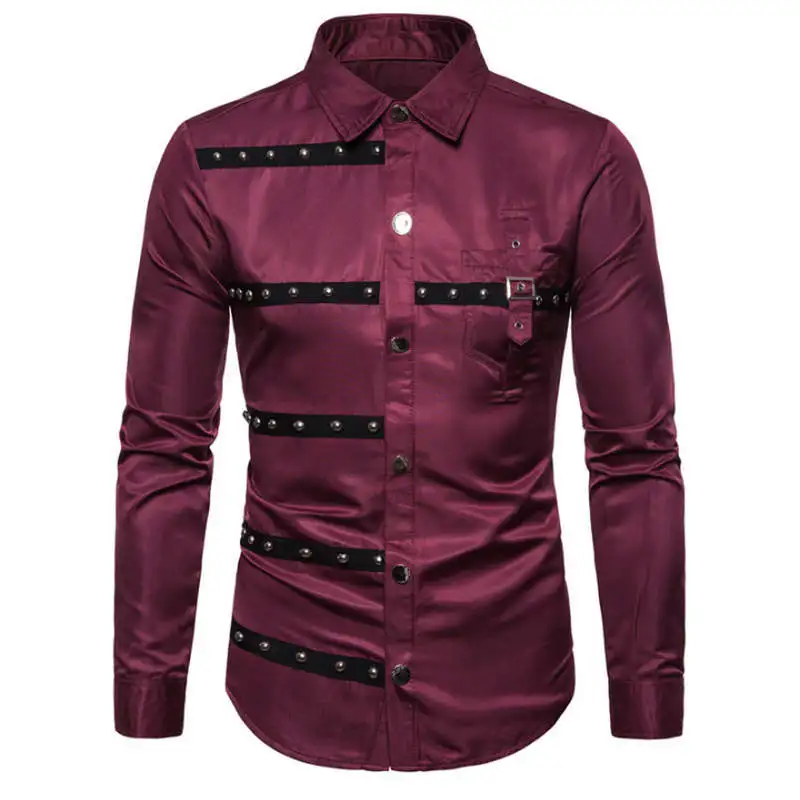 wine red Новая мода Англия Стиль с длинным рукавом грузовой рубашка Повседневное Epaulet Карманный Slim Fit с длинным рукавом мужская повседневная рубашка M-3XL - Цвет: wine red