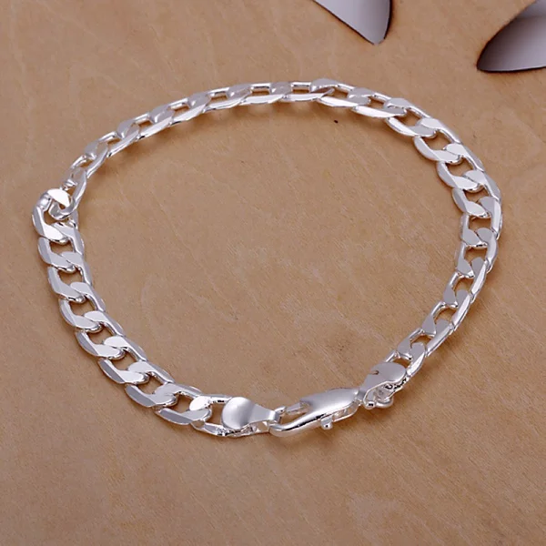 

Silver color exquisite lobster claw clasp bracelet fashion charm 6MM chain women men silver jewelry birthday gift H245