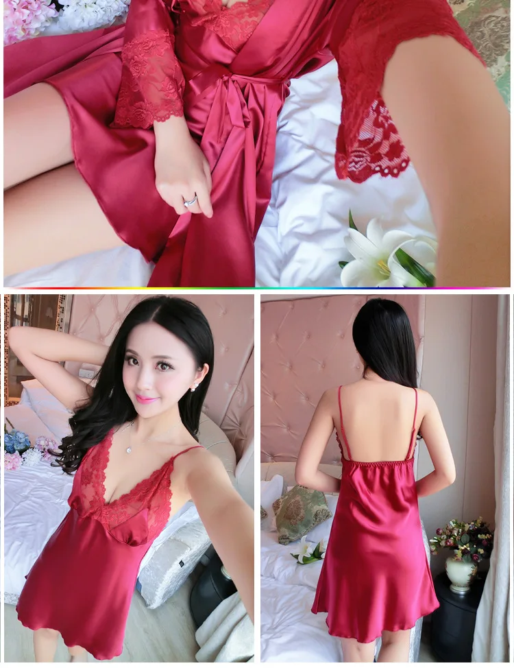 Летняя шелковая ночная рубашка для женщин комплект из 2 предметов халат и женский