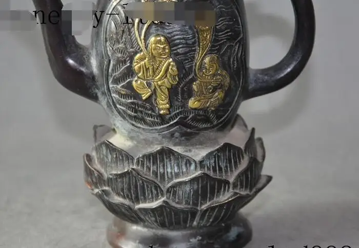 Китай китайский бронзовый свинка Лотос мальчик статуя Фантастические Рисовое