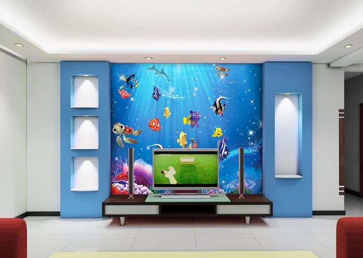 Большой фресковая роспись морские рыбы 3d обои из мультфильмов 3D фотообои 3d стикер с рисунком из мультфильма для маленьких детская комната 3d обои
