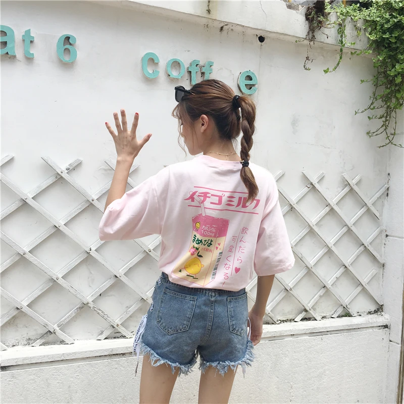 Camiseta Feminina Kawaii фруктовый сок хлопковая Футболка женские Топы Harajuku Японская Мода Tee
