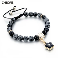chicvie custom gold natural stone beads bracelet bangles for women men jewelry love flower charm adjustable bracelets sbr150346