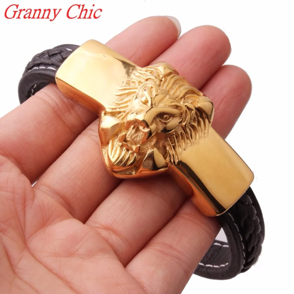 Браслет Granny Chic из натуральной кожи мужской стильный аксессуар нержавеющей стали