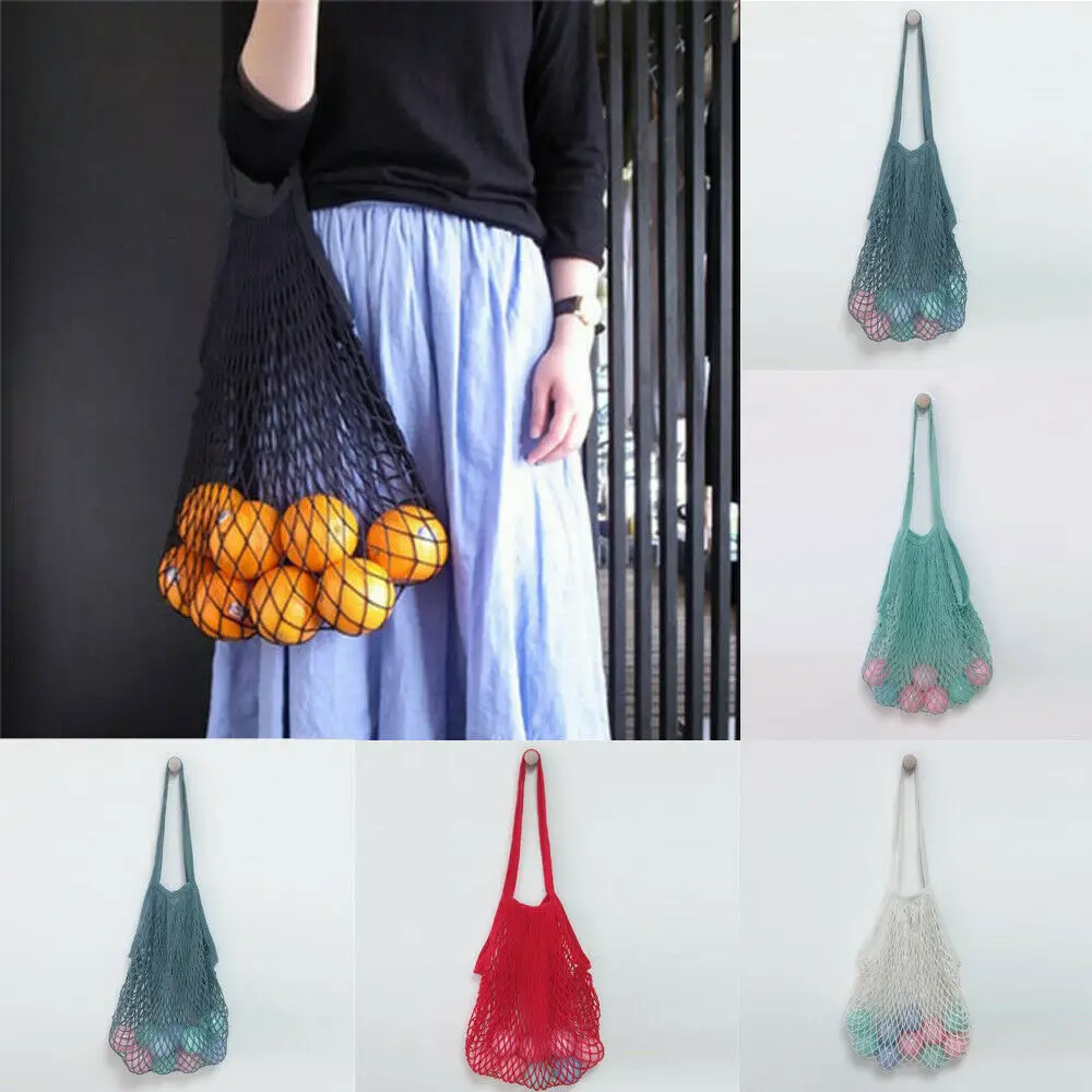 Mesh Organic Cotton String Shopping Bag Reusable Fruit Tote Supermarket Grocery Shopper Net Woven Bags | Дом и сад