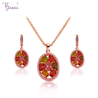 new style colorful aaa zircon earring and necklace rose gold plate fine jewelry sets multicolor austrian crystal gfit for women