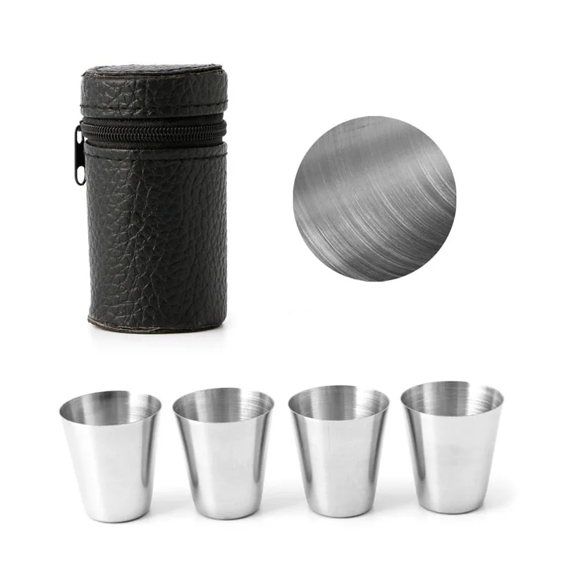 4Pcs Outdoor Stainless Camping Steel Mini Mug Cup Drinking Coffee Beer With Case | Дом и сад