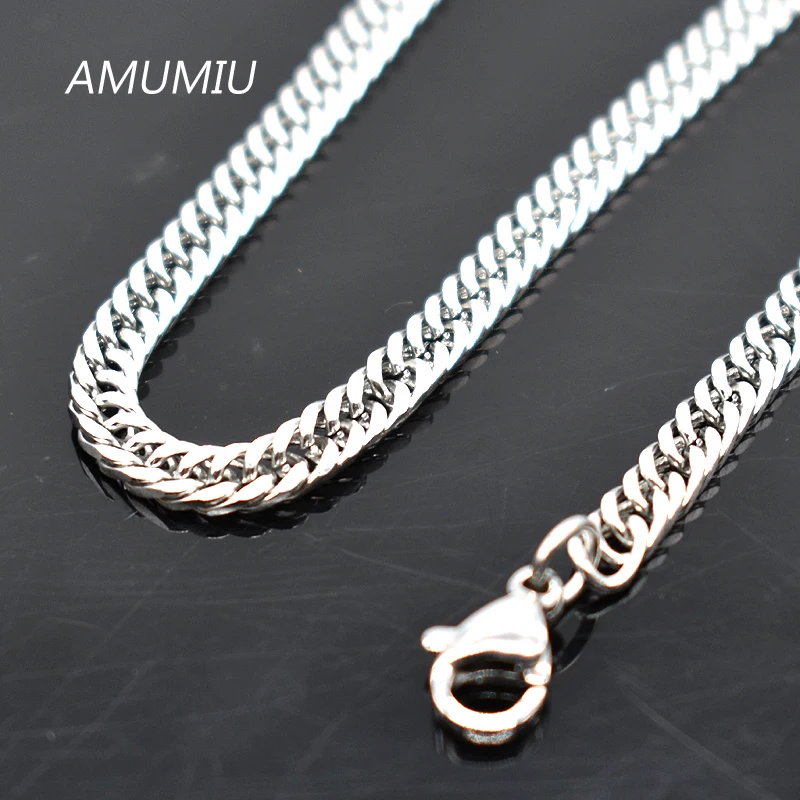AMUMIU промо-акция! 3 мм Ширина 316L Нержавеющая сталь цепи Цепочки и ожерелья для Для мужчин KN005