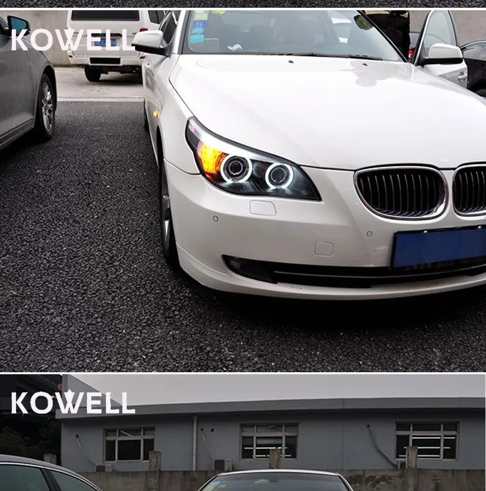 Kowell Автомобиль Стайлинг для 5 серии E60 фары 2003-10 для E60 светодиодный налобный фонарь Ангел глаз СИД DRL спереди света Биксеноновая объектив ксенон ч
