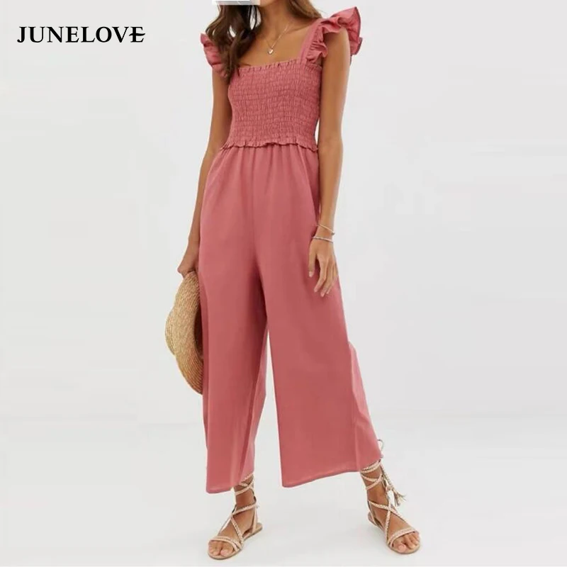 Женские Свободные Комбинезоны с коротким рукавом JuneLove Винтажные эластичные