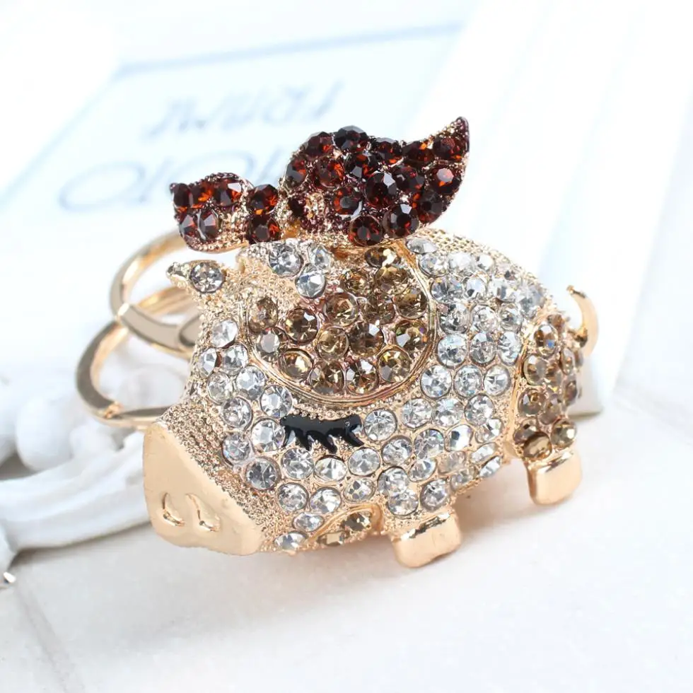

Fly Black Wing Butterfly Pig Fashion Cute Pendant Crystal Purse Bag Car Key Ring Chain Jewelry Accessories Gift Bling Outfit