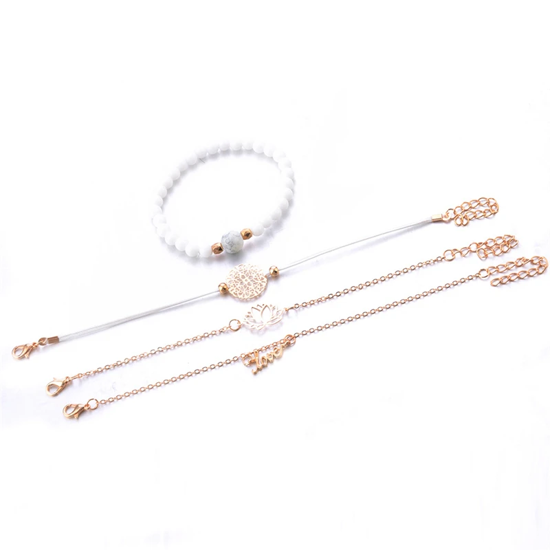 Простой летний модный бохемский браслет в ретро стиле с мраморными бусинами и лепестками, регулируемый, новый набор украшений для женщин.