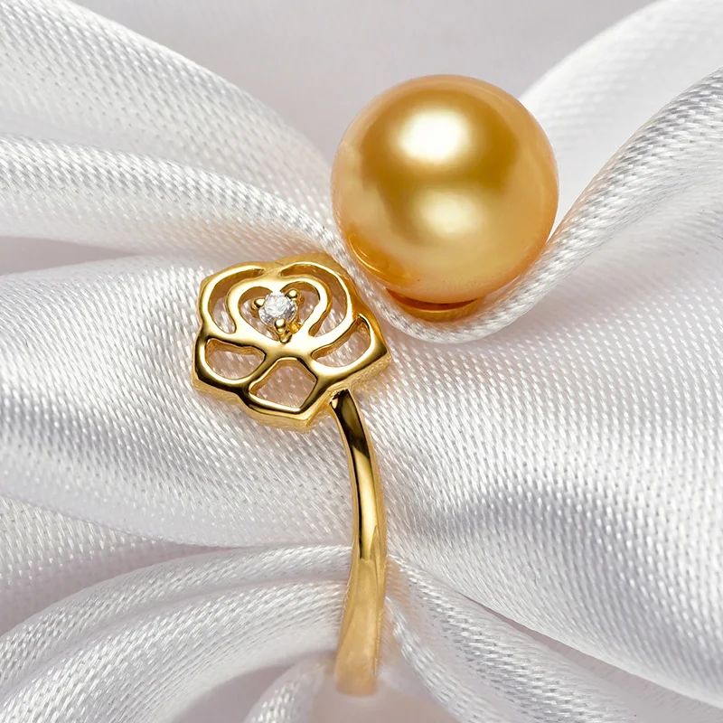 YS 18K Solid Gold Engagement Rose Ring 10-11mm South Sea Pearl Fine Jewelry | Украшения и аксессуары
