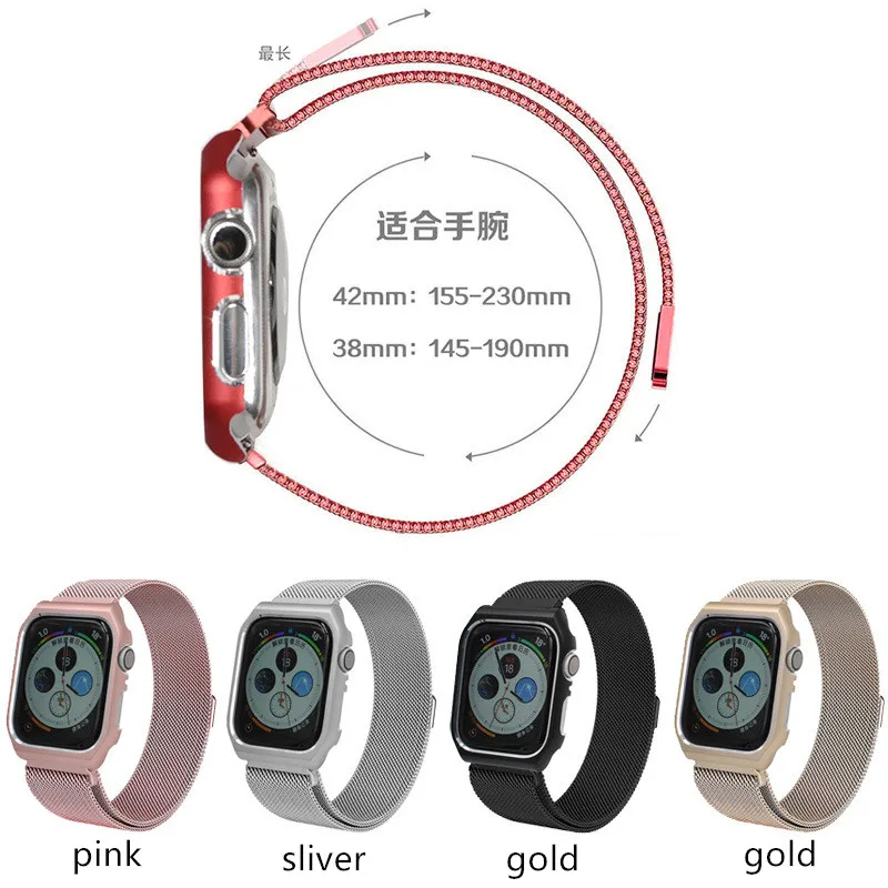 Milanese Loop band + case for Apple Watch 44mm 40mm Stainless Steel strap bracelet iwatch series 4 bands | Наручные часы