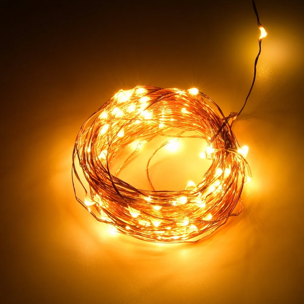 10 метров 100 светодиодов медная проволочная гирлянда + адаптер питания 5 В ИК пульт