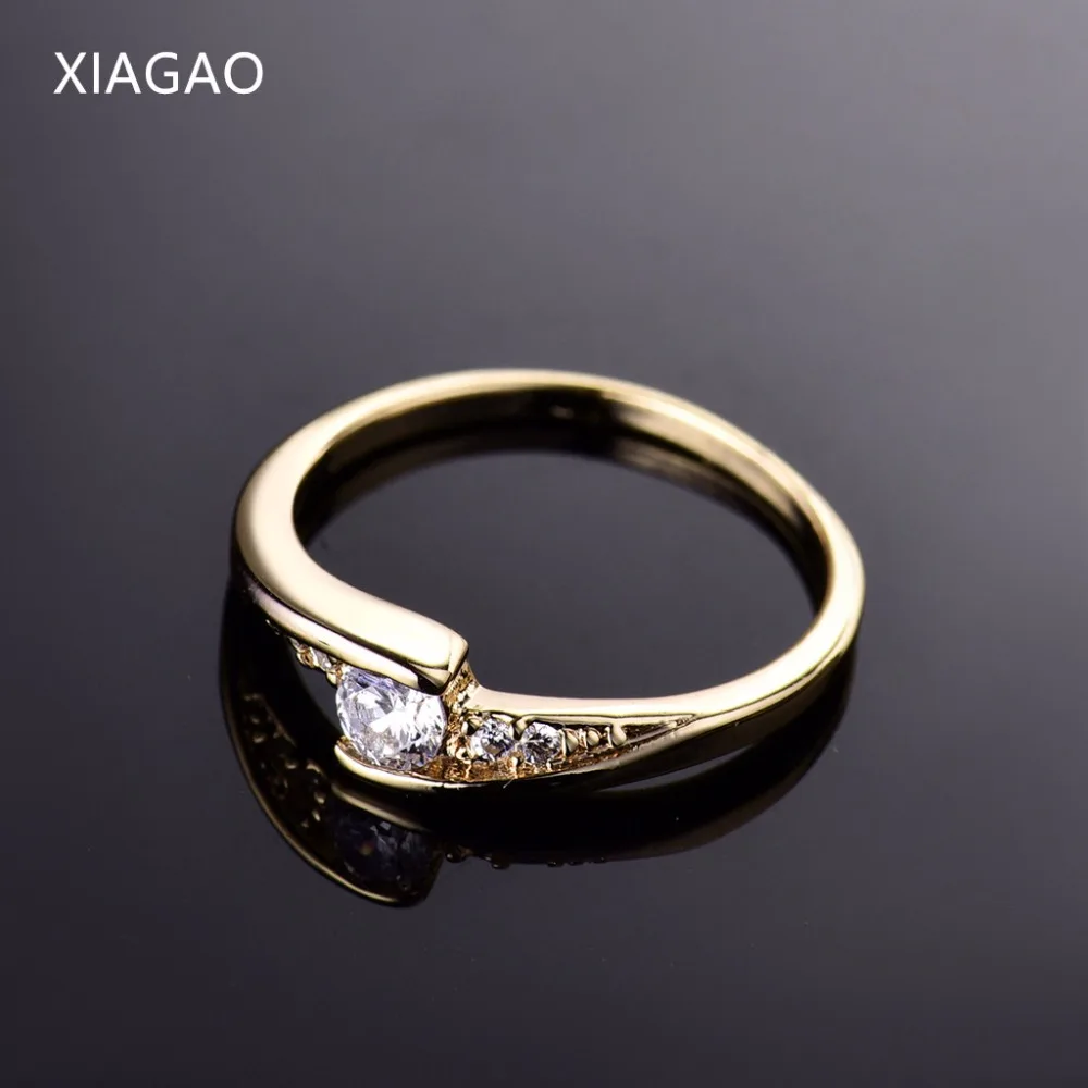 Женское кольцо для свадьбы XIAGAO Золотое с круглыми белыми кристаллами и
