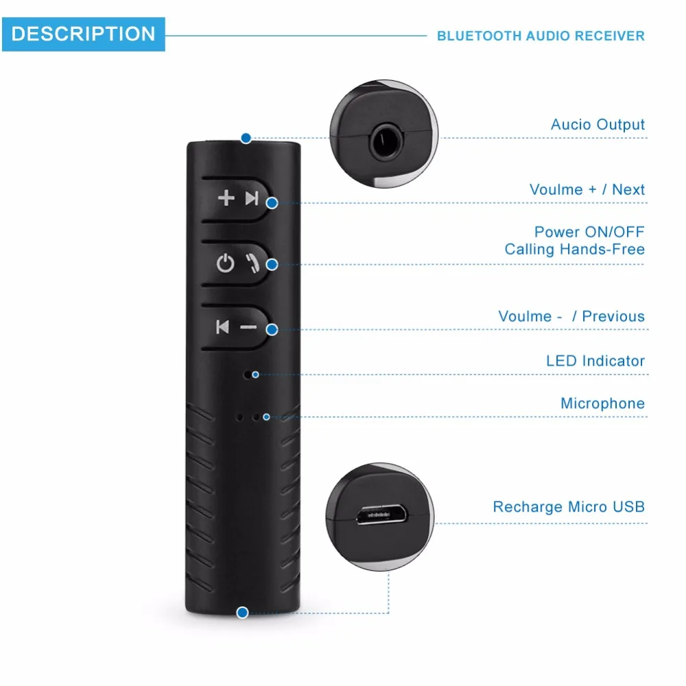 Universal 3.5mm jack Bluetooth Car Kit Hands free Music Audio Receiver Adapter Auto AUX for Speaker Headphone Stereo | Электроника
