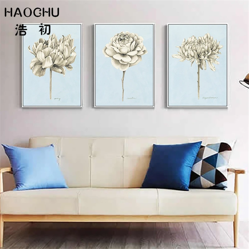 HAOCHU эскиз Искусство Цветы букеты печать постер Далия простая Европа настенные