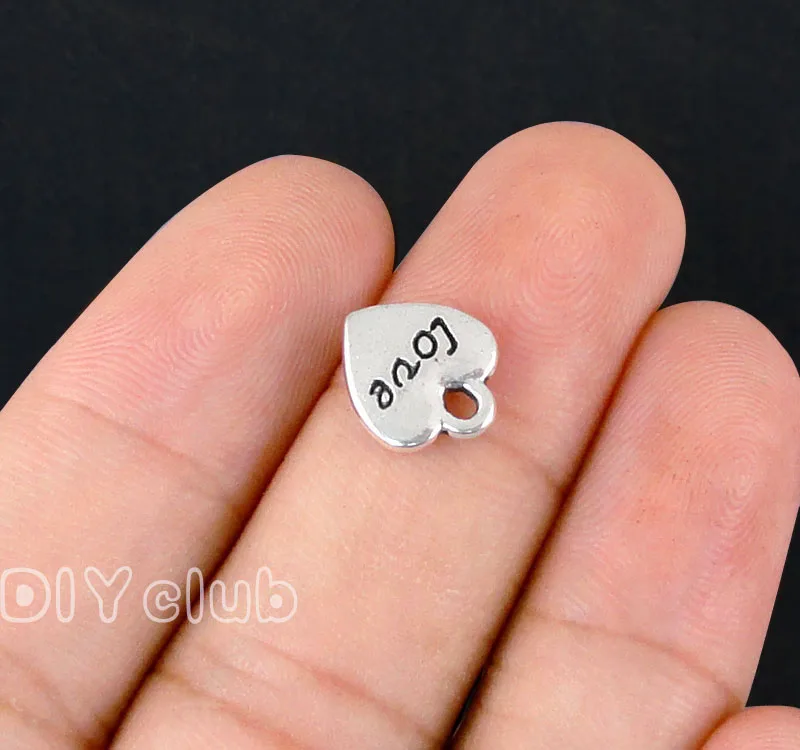 120pcs-Antique Серебряная любовь подвески в форме сердца 2-сторонний 11x10mm | Украшения и