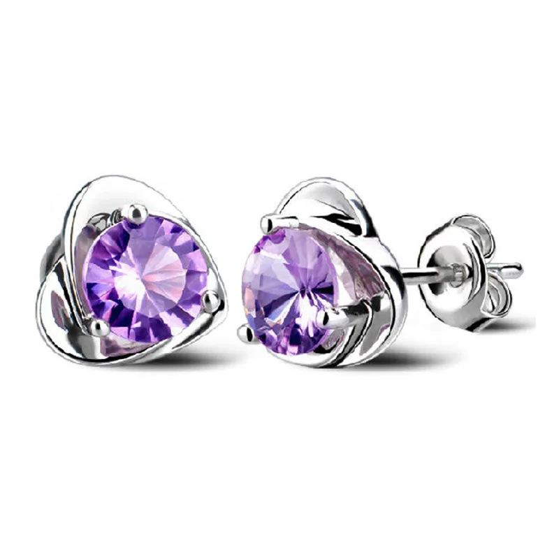 

Wholesale 30% Silver Plated Romantic Love Heart Purple Crystal Ladies Stud Earrings Jewelry Wedding Gift Anti Allergy Cheap