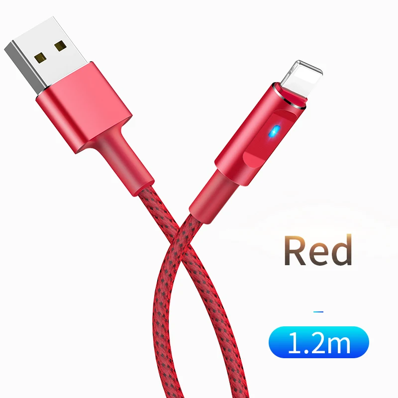 НОСО USB кабель для iPhone X 7 7 6 6s плюс автоотключения Быстрый зарядный кабель данных с светодиодный свет smart Мощность off кабели - Цвет: Красный