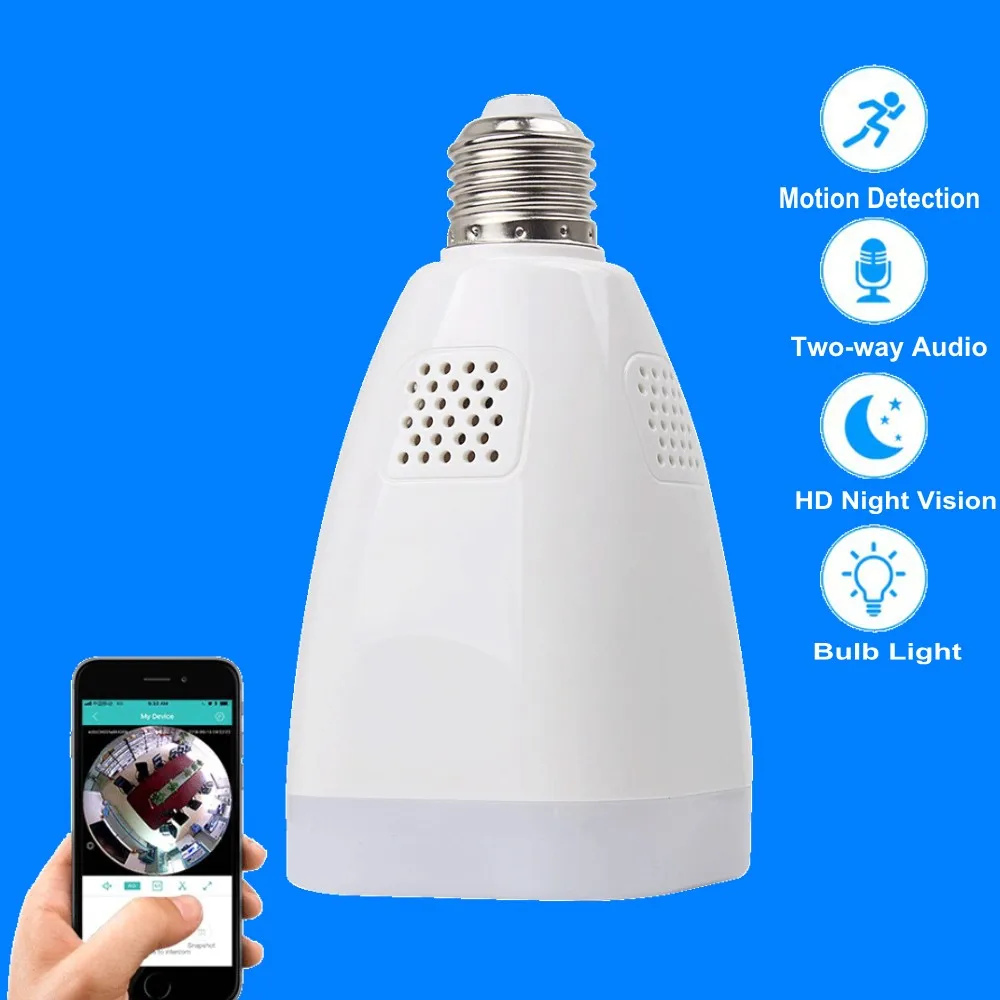 HD 1.3MP 2MP Светодиодный лампа охранная камера Регистратор 360 для панорамной съемки VR