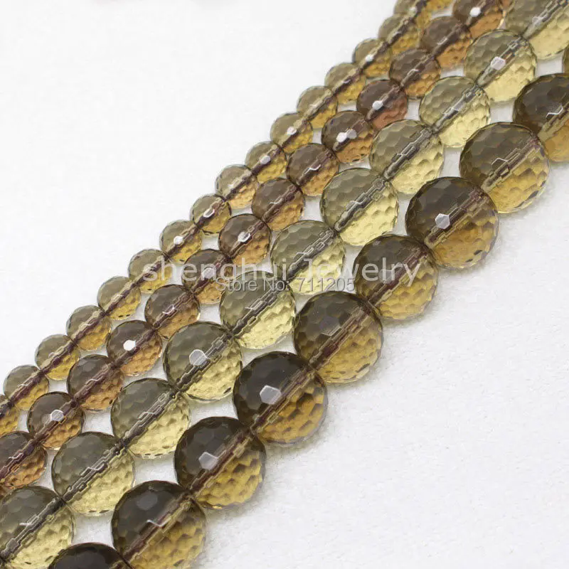 Faceted Tea Quartzs Round 4 6 8 10 12 14 16 18mm Loose Beads 15&quot/38cm Min.Order $10 provide mixed wholesale for all items ! | Украшения