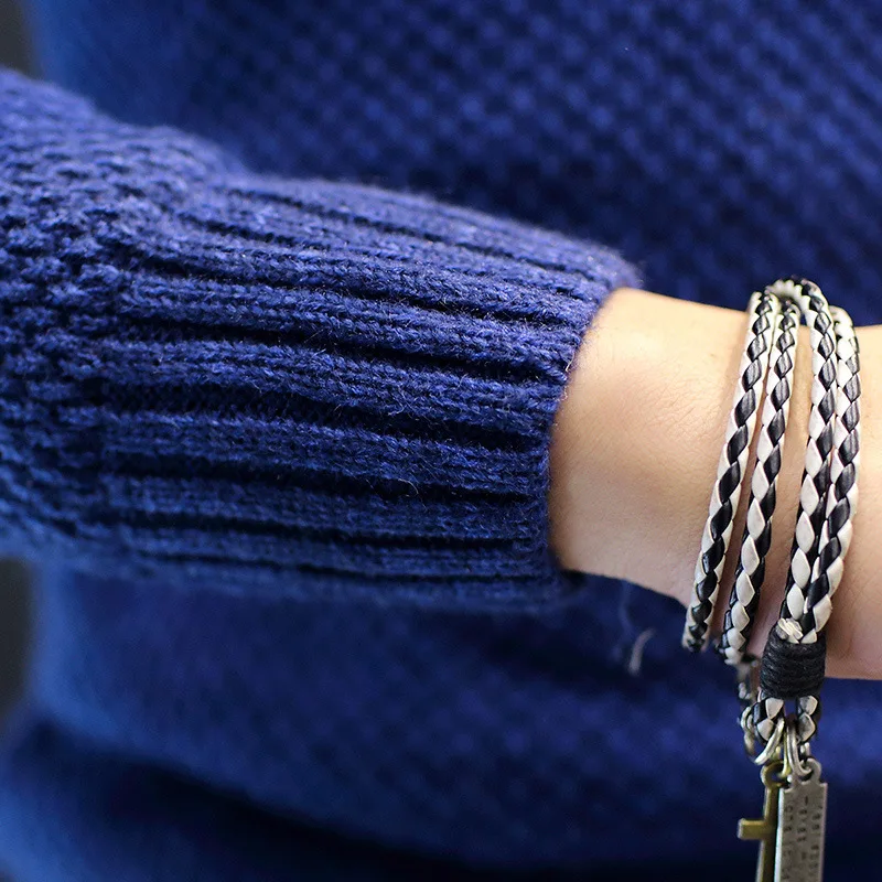 Мужской пуловер 2017 брендовый Повседневный однотонный вязаный простой свитер