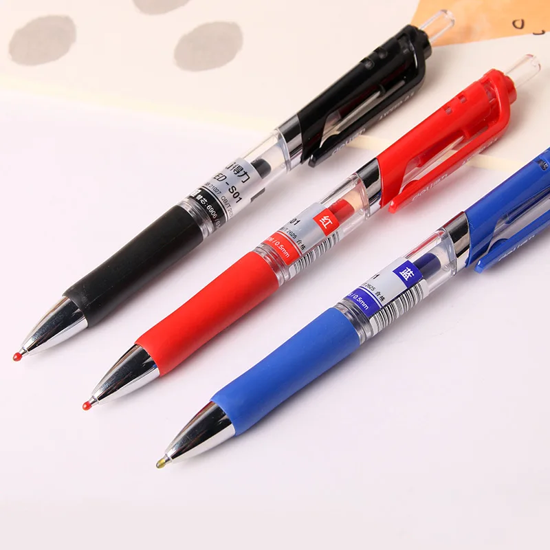 

0.5mm Gel Ink Pens 3Pcs Press Type Black Red Blue 3 Colors School Students Homework Business Signature Teacher Correcting S01
