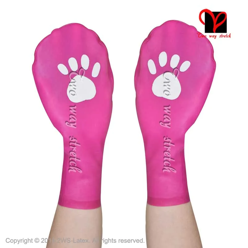 Sexy sharp pink Latex Short Gloves with cat Footprints Rubber latex gloves Wrist Length Dog Mittens hand  ST-032