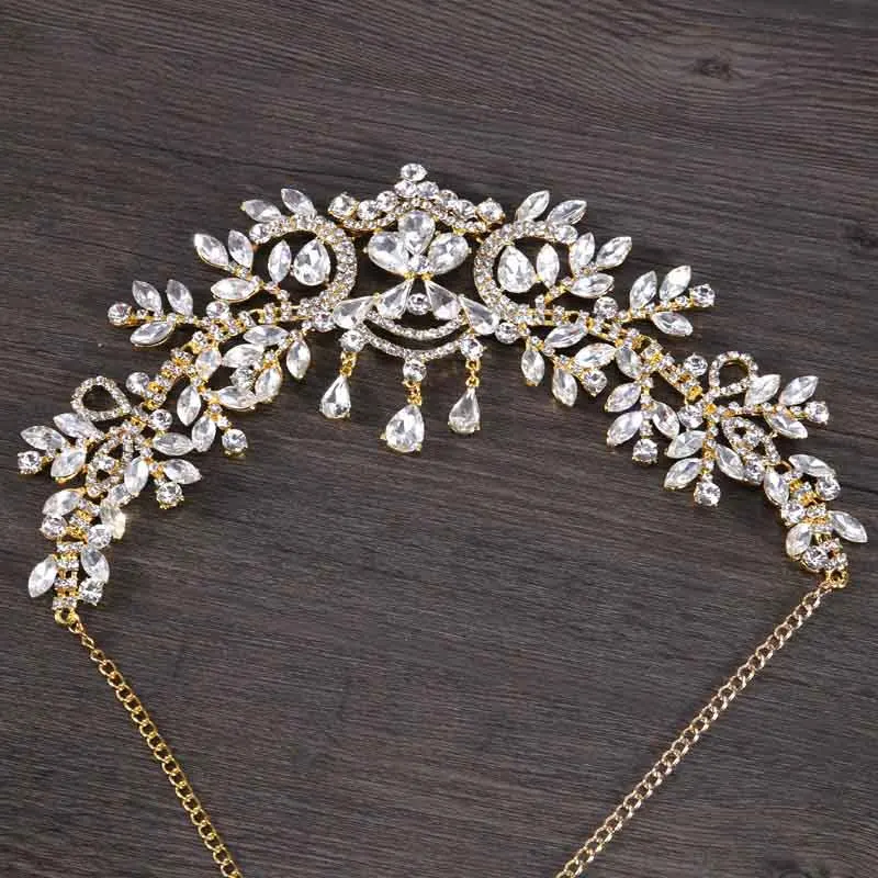 Серебряные стразы, спереди, невесты, диадемы и короны, цепочка на голову, украшения для волос, свадебные аксессуары для волос, свадебная диадема, головной убор SL