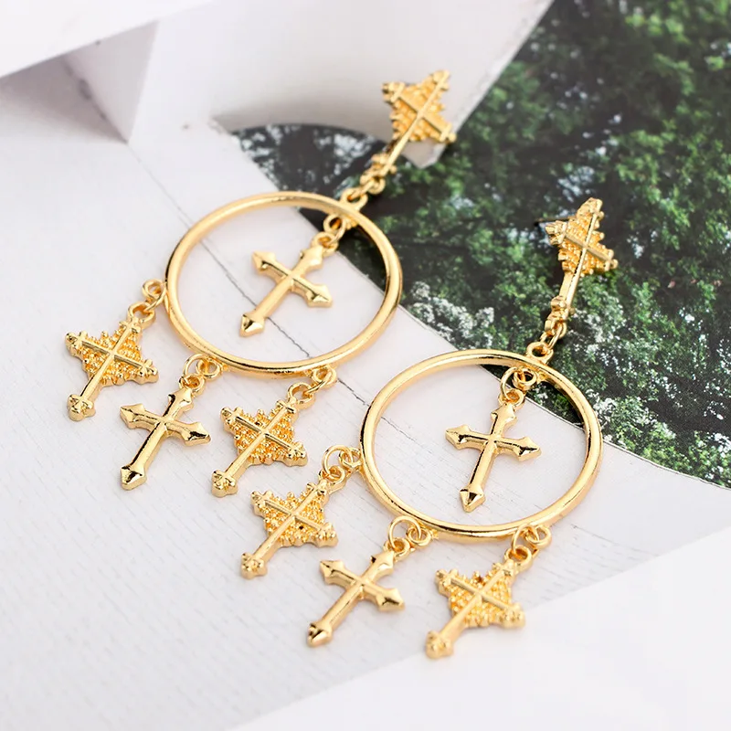 Новая мода несколько серьги с подвесками крестами Jewelry Винтаж золото цвет крест
