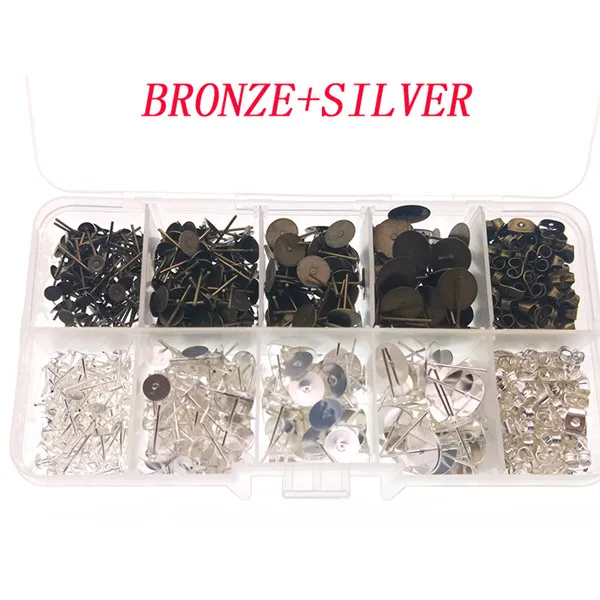 Silver bronze 1 Box/Set сережки-гвоздики с фиксаторы уход за кожей лица маска Кабошон-Камея сообщения шпильки база настройки ухо плоская чашка передние тормозные колодки fit DIY уха изготовление, поиск ювелирных изделий - Цвет: Silver bronze